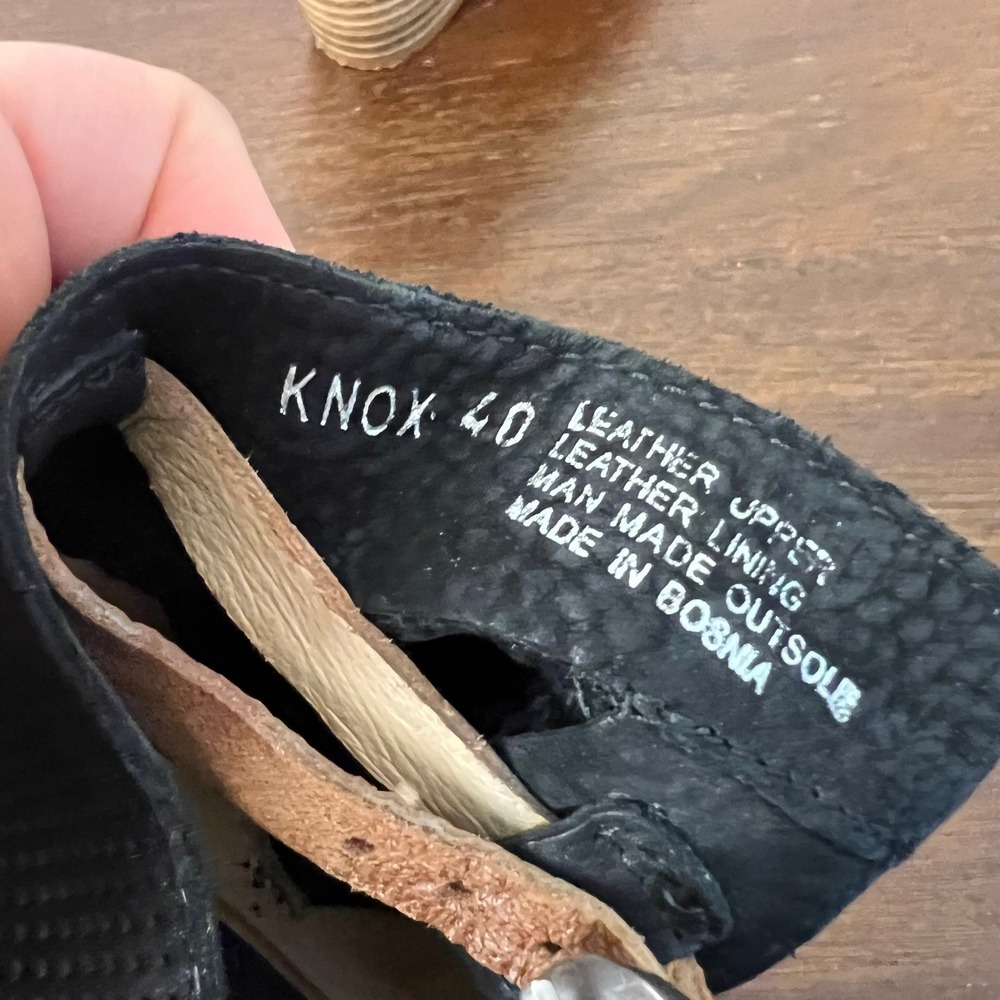 Miz Mooz Knox Black Leather Perforated Wedge Sandals Poop Toe Bootie 9.5 3" Heel - Picture 4 of 11